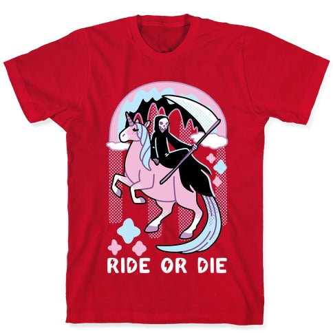 Ride or Die - Grim Reaper and Unicorn T-Shirt